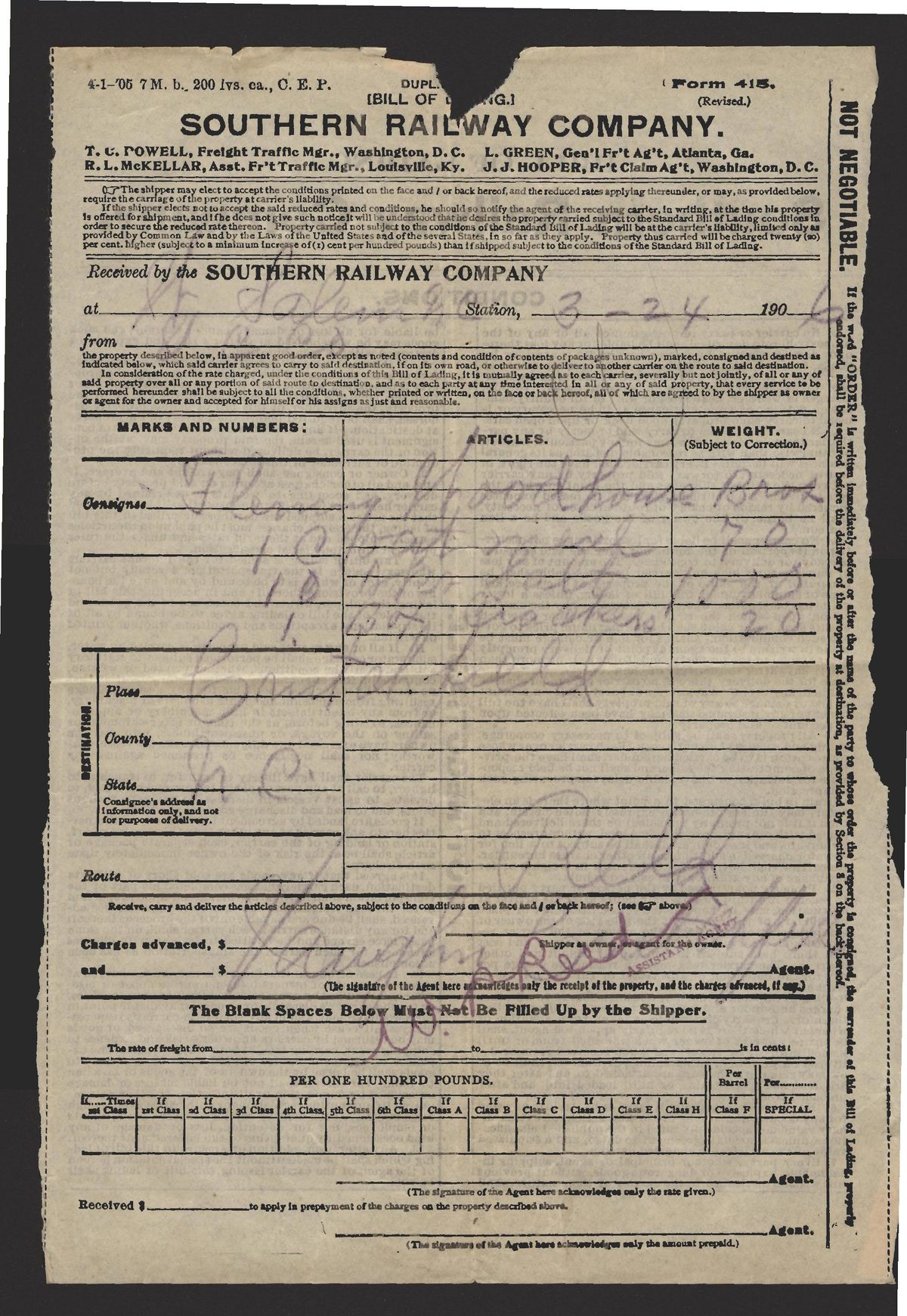 Bill of lading document illustrating contractual terms in force majeure shipping contracts